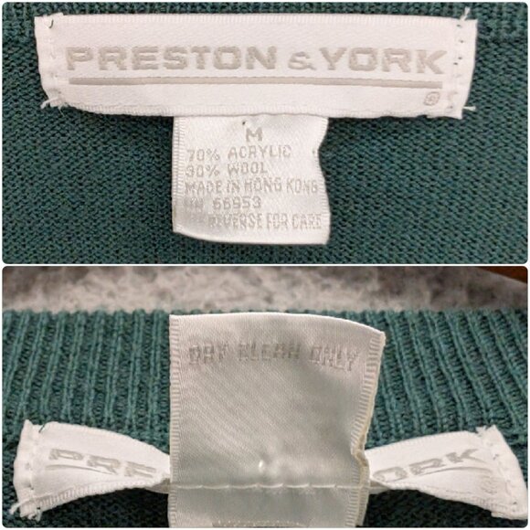 Vtg Preston York Cardigan Vest Mens Green Wool Blend Button Front Size M - Picture 6 of 10